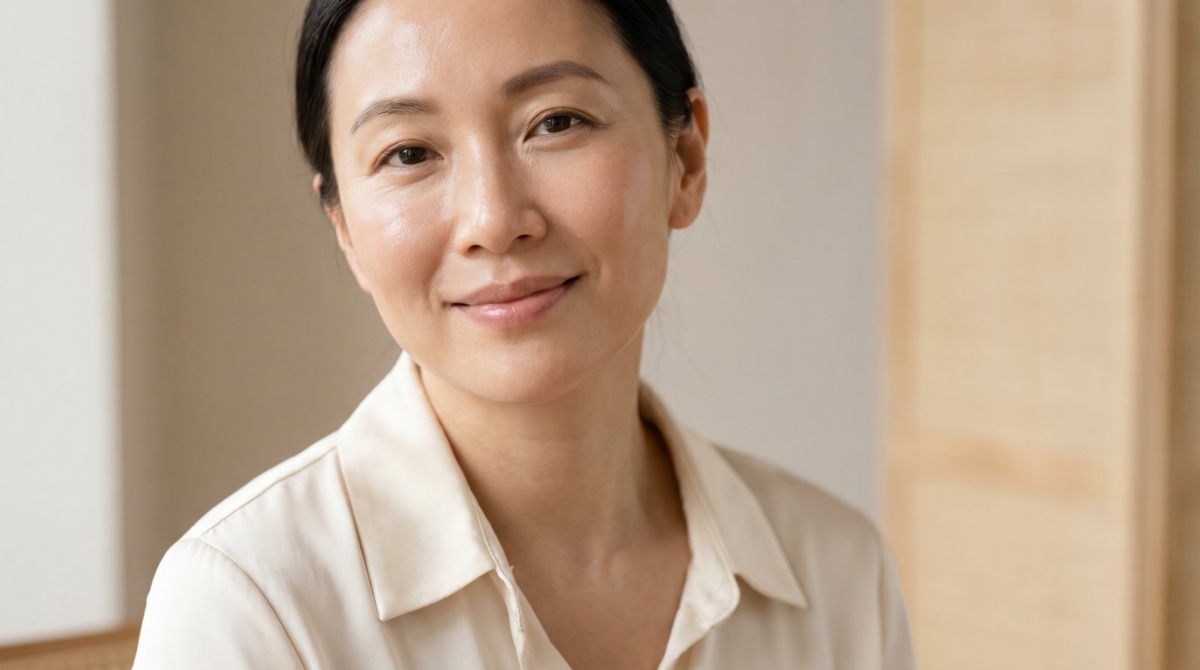 Woman with a pleasant smile and beautiful skin.