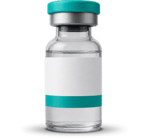 Vial with teal cap and blank label for medical use
