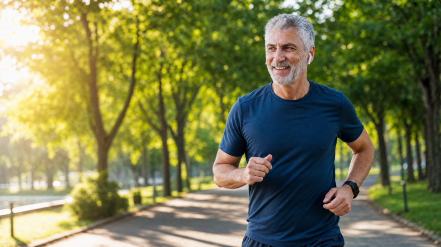 Older guy running in the park