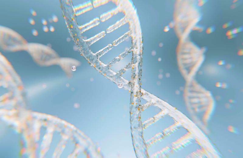 dna-double-helix-strands-blue-background DNA double helix strands against a light blue background
