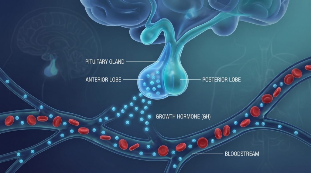 An image of the pituitary gland. Peptide therapeutics encourage the pituitary gland to release the body's own growth hormone.