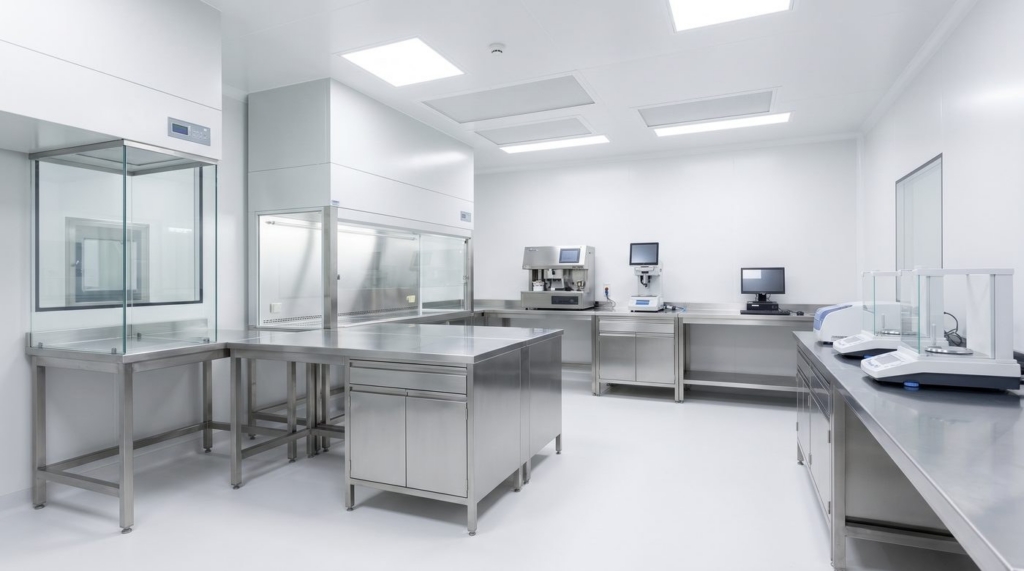 Modern, stainless steel lab.