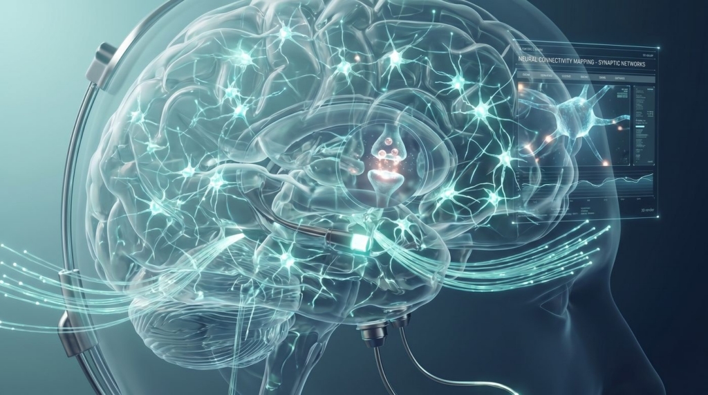 Image of brain, showing how nootropic peptides cross the blood-brain barrier to interact with the central nervous system.