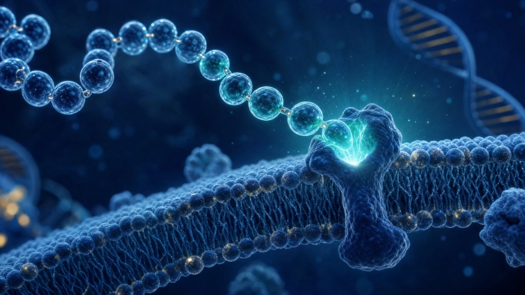 Image of peptide and how it locks onto a receptor on a cell's surface.